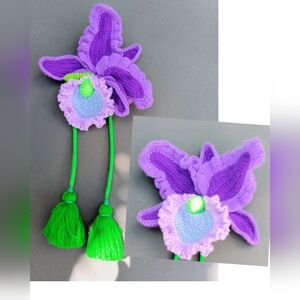Purple and Green Floral Tassel Bag Accessory